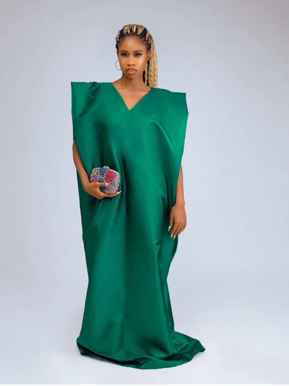 Emerald V-Neck Maxi Dress - Elegant Women’s Evening Gown